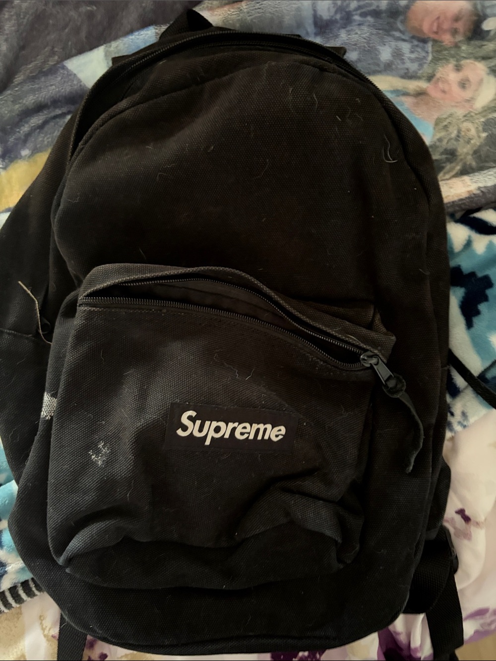 Supreme Black Canvas Backpack with White Logo